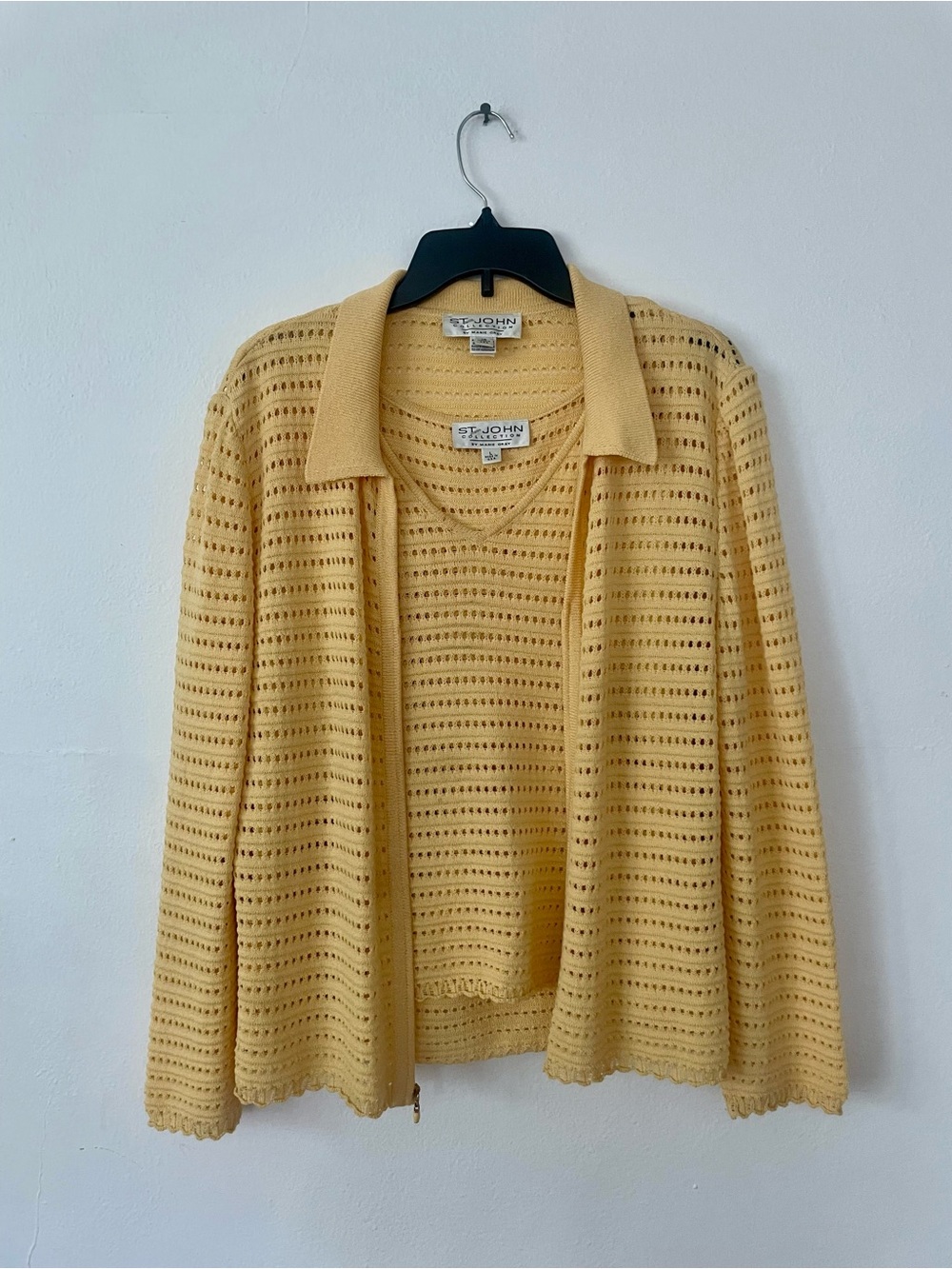 St. John Collection Women's Yellow Knit Cardigan and Shell